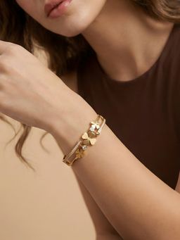 ADIVA - Gold-Plated Anti-Tarnish Floral Cz Studded Elegant Hinged Bracelet