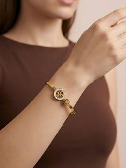 ADIVA - Gold-Plated Anti-Tarnish Circular Cz Studded Classic Hinged Bracelet