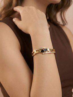 ADIVA - Gold-Plated Anti-Tarnish Heart Black Enamel Luxury Bracelet