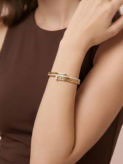 Gold-Plated Anti-Tarnish Cz Studded Line Cutwork Modern Hinged Bracelet