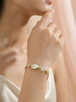 ADIVA - 18K Gold-Plated Anti-Tarnish Adjustable Leaf Motif and Crystal Bracelet