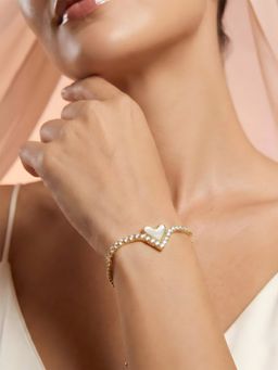 ADIVA - 18K Gold-Plated Anti-Tarnish Crystal Line and Heart Motif Adjustable Bracelet