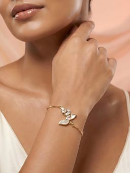 ADIVA - 18K Gold-Plated Anti-Tarnish Angel Motif and Crystal Adjustable Bracelet