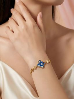 ADIVA - 18K Gold-Plated Anti-Tarnish Enamel Floral Motif and Clover Link Bracelet