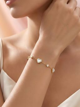 ADIVA - 18K Gold-Plated Anti-Tarnish Heart Shell Motif and Crystal Bracelet