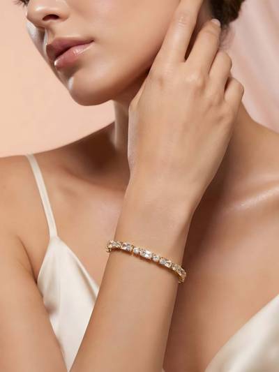 18K Gold-Plated Anti-Tarnish Crystal-Studded Tennis Link Bracelet
