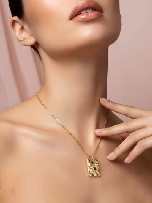 ADIVA 14K Gold-Plated Multi-Color Anti-Tarnish Rectangular Pendant Necklace