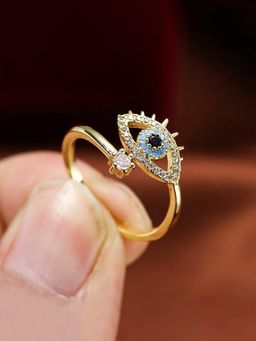 Designs & You - Gold Plated Evil Eye Themed Stone Studded Adjustable Ring