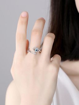Designs & You - Silver Plated Evil Eye Themed Stone Studded Adjustable Ring
