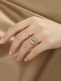 Designs & You - Gold Plated Multi-Color Evil Eye Themed Adjustable Ring