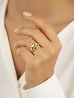 Designs & You - Gold Plated Multi-Color Evil Eye Themed Adjustable Ring