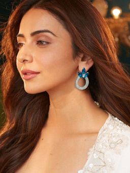 Accessher - Silver-Tone Blue Crystal Ad Drop Earrings