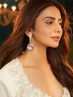 Accessher - Gold-Tone Pink Crystal Rhinestone Drop Earrings