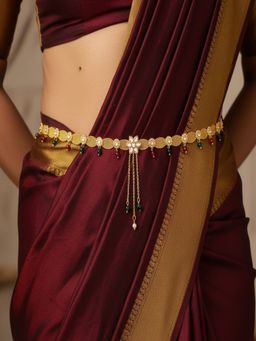 Accessher - Gold Plated Floral Stone Studded Traditional Kamarbandh