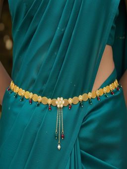 Accessher - Gold Plated Floral Stone Traditional Kamarbandh