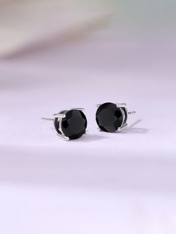 Ornate Jewels - 925 Silver Rhodium Plated Black Spinel Stud Earrings