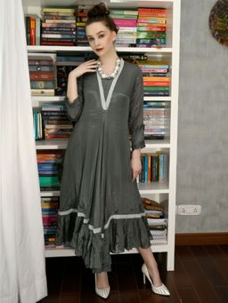 Odette - Dark Green Crepe Designer Stitched Indo Western Dress