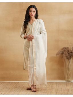 Fabindia - Women Off White Cotton Silk Woven Dupatta