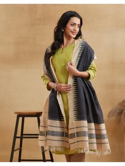 Fabindia - Women Black Silk Blend Geometric Dupatta
