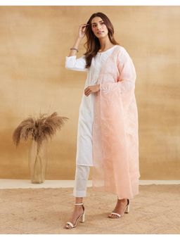 Fabindia - Women Peach Cotton Silk Embroidered Dupatta