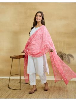 Fabindia - Women Pink Cotton Silk Embroidered Dupatta
