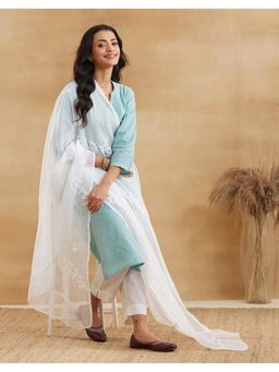 Fabindia - Women Off White Cotton Silk Embroidered Dupatta