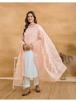 Fabindia - Women Pink Cotton Silk Embroidered Dupatta