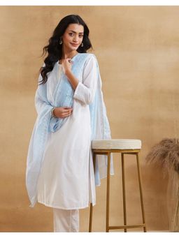 Fabindia - Women Blue Cotton Silk Embroidered Dupatta