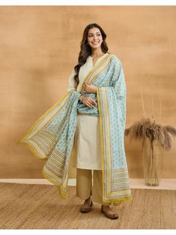 Fabindia - Women Blue Cotton Abstract Dupatta