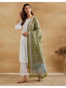 Fabindia - Women Green Cotton Floral Dupatta