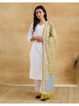 Fabindia - Women Mustard Cotton Floral Dupatta