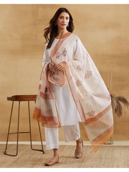 Fabindia - Women Mustard Cotton Silk Floral Dupatta