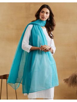 Fabindia - Women Turquoise Cotton Silk Ombre Dupatta