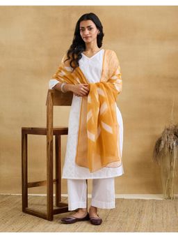 Fabindia - Women Yellow Cotton Silk Tie & Dye Dupatta