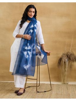 Fabindia - Women Navy Blue Cotton Silk Tie & Dye Dupatta