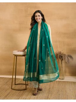 Fabindia - Women Green Cotton Silk Woven Dupatta