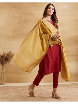 Fabindia - Women Mustard Cotton Silk Woven Dupatta