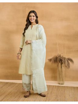 Fabindia - Women Off White Cotton Silk Embroidered Dupatta