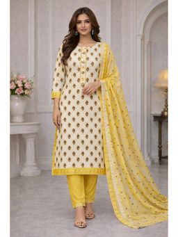 HANDME - Sunshine Bloom Printed Cotton Unstitched Kurta with Pant and Dupatta