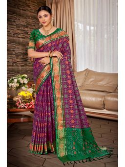 Fashion Petals - Women Purple Silk Blend Woven Saree with Unstitched Blouse