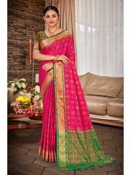 Fashion Petals - Women Pink Silk Blend Woven Saree with Unstitched Blouse