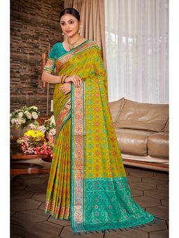 Fashion Petals - Women Olive Silk Blend Woven Saree with Unstitched Blouse