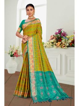 Fashion Petals - Women Olive Silk Blend Woven Saree with Unstitched Blouse