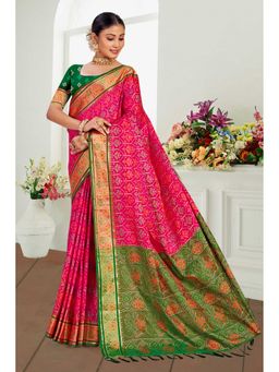 Fashion Petals - Women Pink Silk Blend Woven Saree with Unstitched Blouse