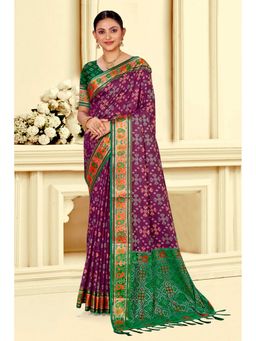 Fashion Petals - Women Purple Silk Blend Woven Saree with Unstitched Blouse