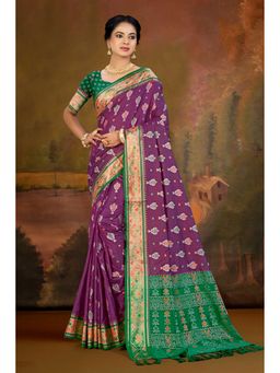Fashion Petals - Women Purple Silk Blend Woven Saree with Unstitched Blouse