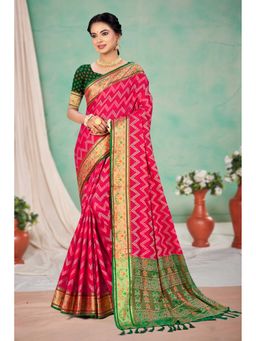 Fashion Petals - Women Pink Silk Blend Woven Saree with Unstitched Blouse