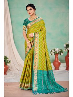 Fashion Petals - Women Olive Silk Blend Woven Saree with Unstitched Blouse