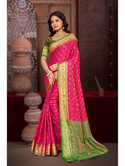 Fashion Petals - Women Pink Silk Blend Woven Saree with Unstitched Blouse