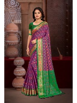 Fashion Petals - Women Purple Silk Blend Woven Saree with Unstitched Blouse